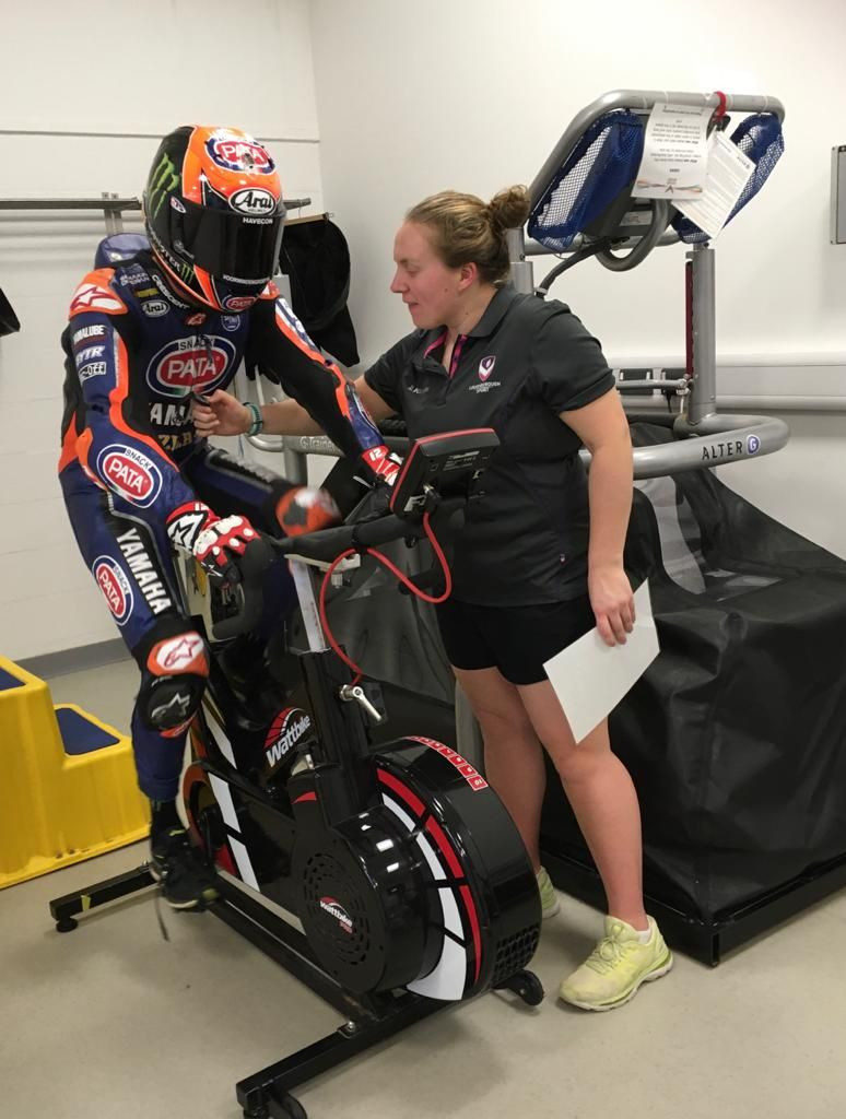 Michael van der Mark doing a fitness test in full riding gear at Loughborough Sport at Loughborough University in the UK. Photo courtesy of Yamaha.