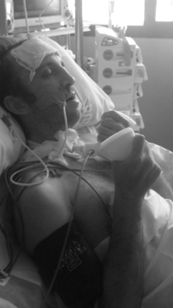 Kenny Noyes, post-accident and in a coma in a Spanish hospital. Photo courtesy Kenny Noyes.