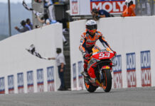 Marc Marquez (93), after taking the checkered flag at Sachsenring. Photo courtesy Dorna.
