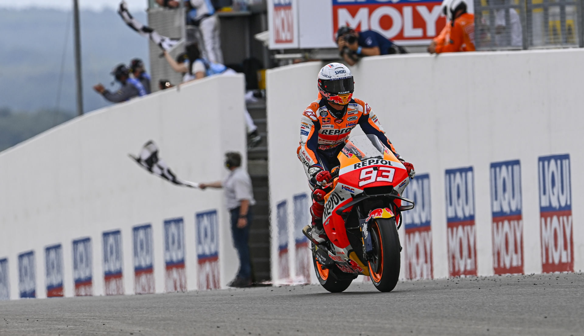 Marc Marquez (93), after taking the checkered flag at Sachsenring. Photo courtesy Dorna.