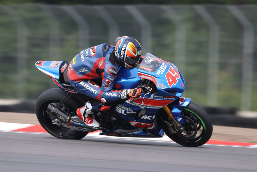 Cam Petersen (45) fought hard and earned two top-five finishes at Brainerd, MN. Photo by Brian J. Nelson, courtesy Suzuki Motor USA, LLC.