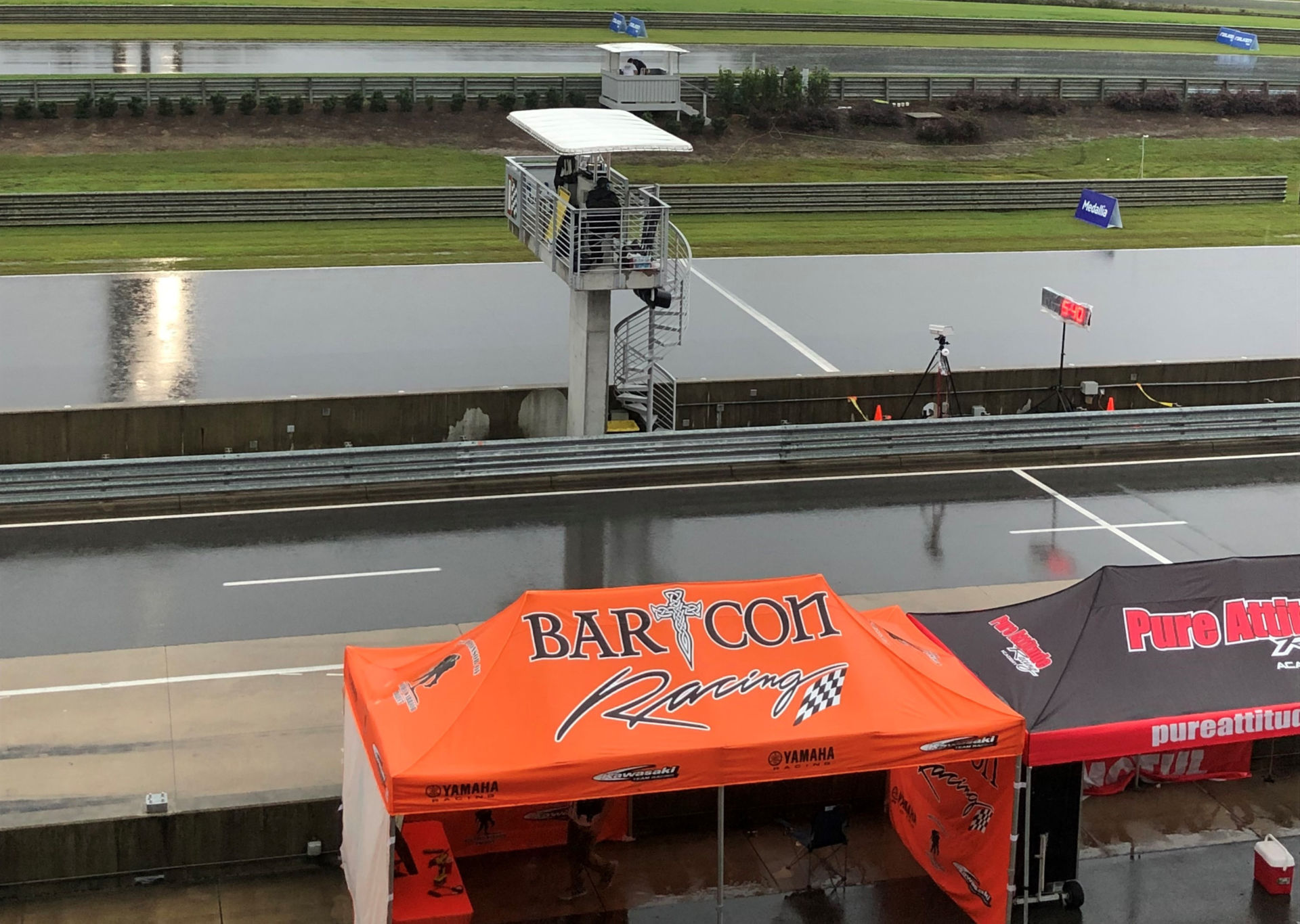 The view from the control tower at rainy Barber Motorsports Park at approximately 9:45 a.m. Central Time Saturday. Photo by David Swarts.