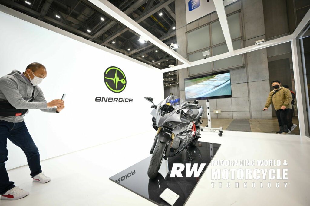 An Energica Ego electric sportbike on display in Tokyo. Photo by Kohei Hirota. 