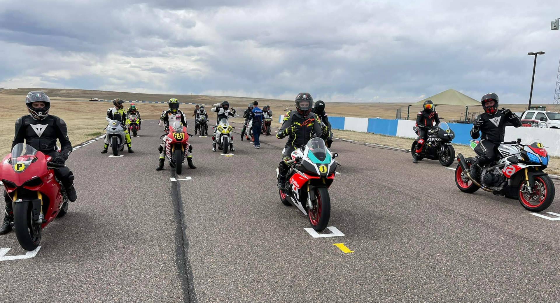 Some students line up on the grid for a practice start during the MRA New Racer School April 9 at High Plains Raceway. Photo courtesy MRA.