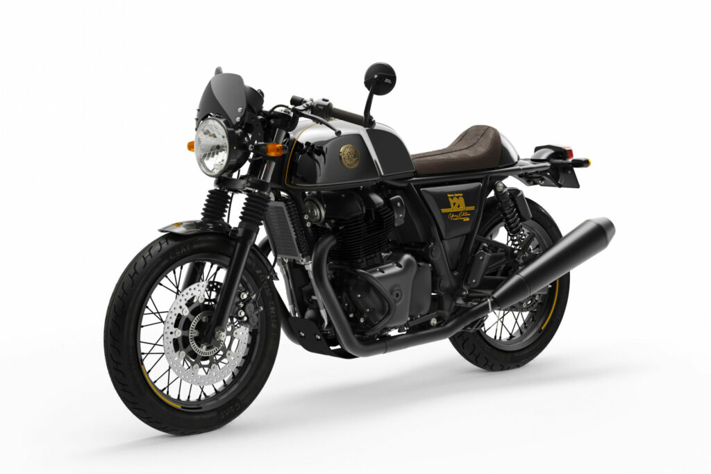 Unique, rich black-chrome coloring are accented by completely blacked-out components including the engine and silencer, a first for Royal Enfield. Photo courtesy Royal Enfield North America.