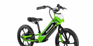 The new Kawasaki "Elektrode" electric balance bike designed and built by Kawasaki. Photo courtesy Kawasaki Motors Corp., U.S.A.