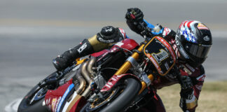 Tyler O'Hara (1) in action on Indian FTR 1200 earlier this season at Daytona. Photo by Brian J. Nelson.