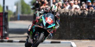 Peter Hickman (10), as seen during the 2023 Isle of Man TT. Photo courtesy Isle of Man TT Press Office.