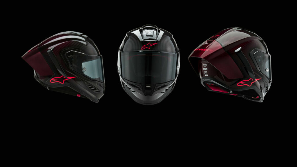 Three views of Alpinestars' new Supertech R10 full-face road race helmet. Photo courtesy Alpinestars.