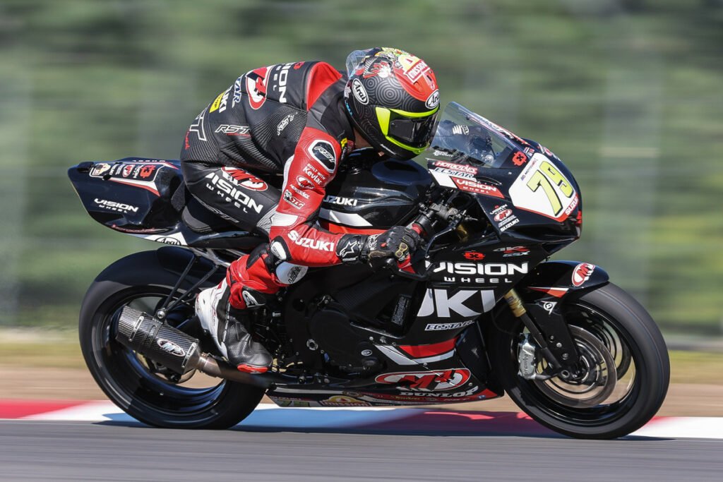 Teagg Hobbs (79) continues to show consistency in his rookie year in theSupersport class. Photo courtesy Suzuki Motor USA, LLC.