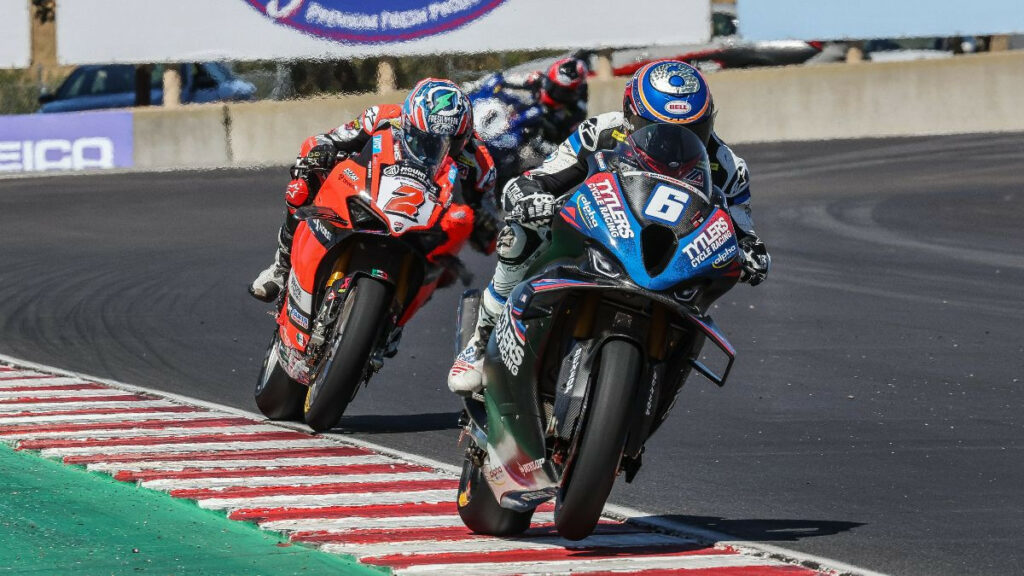 Cameron Beaubier (6) was perfect on Sunday, winning both races. Josh Herrin (2) was third and second in the two races. Photo by Brian J. Nelson.