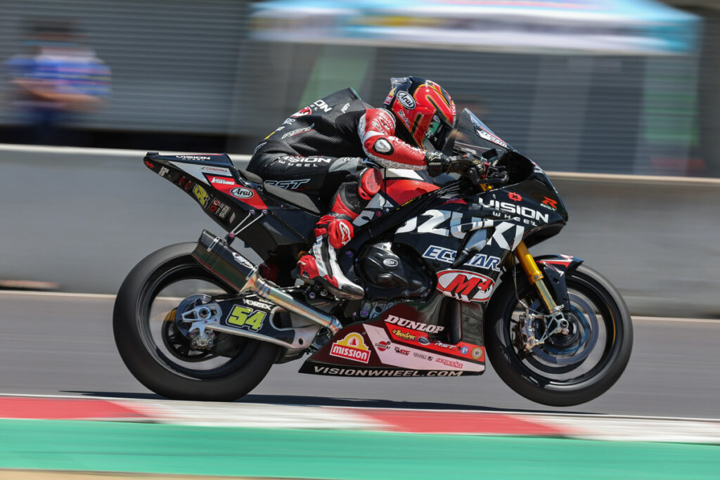 Richie Escalante (54) with another strong finish in Race 1. Photo courtesy Suzuki Motor USA, LLC.