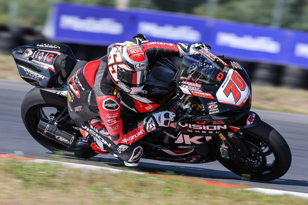 Another podium finish for the young Tyler Scott (70) aboard his GSX-R750. Photo courtesy Suzuki Motor USA, LLC.