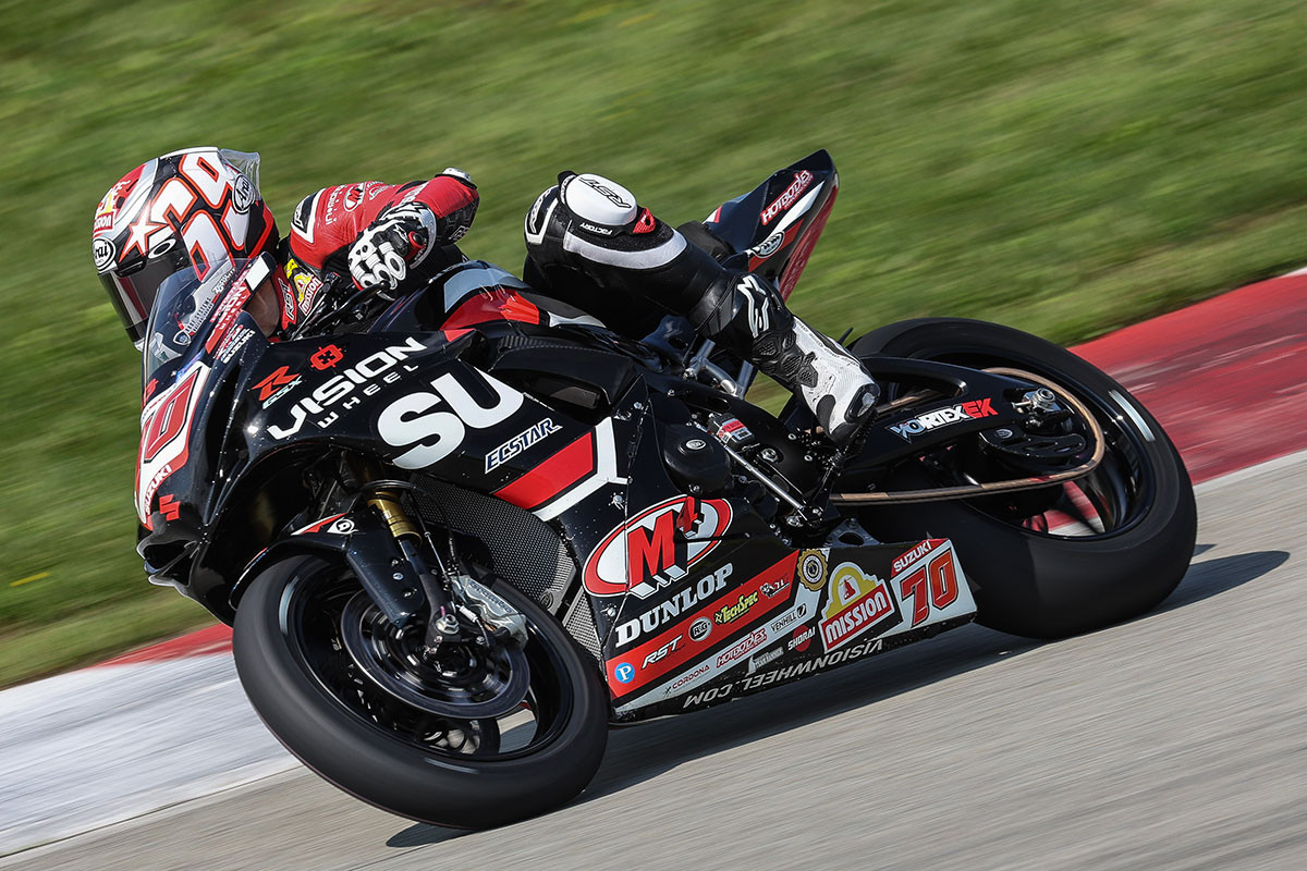 Tyler Scott (70) earned a hard-fought third place and fifth consecutive podium at Pittsburgh. Photo by Brian J. Nelson, courtesy Suzuki Motor USA.