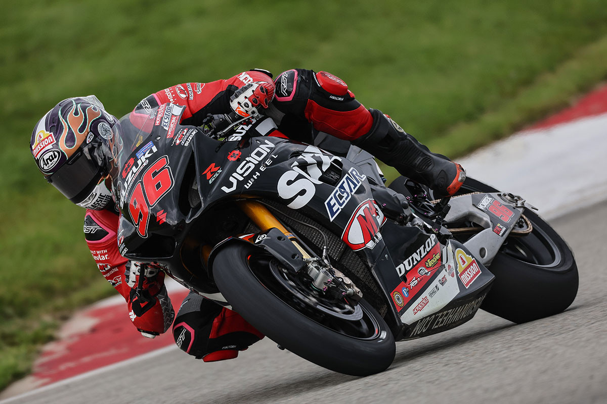 Brandon Paasch (96) continues his Superbike comeback, carding ninth at Pittsburgh. Photo by Brian J. Nelson, courtesy Suzuki Motor USA.