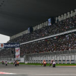 Marco Bezzecchi (72) leads early in the IndianOil Grand Prix of India MotoGP race. Photo courtesy Dorna.