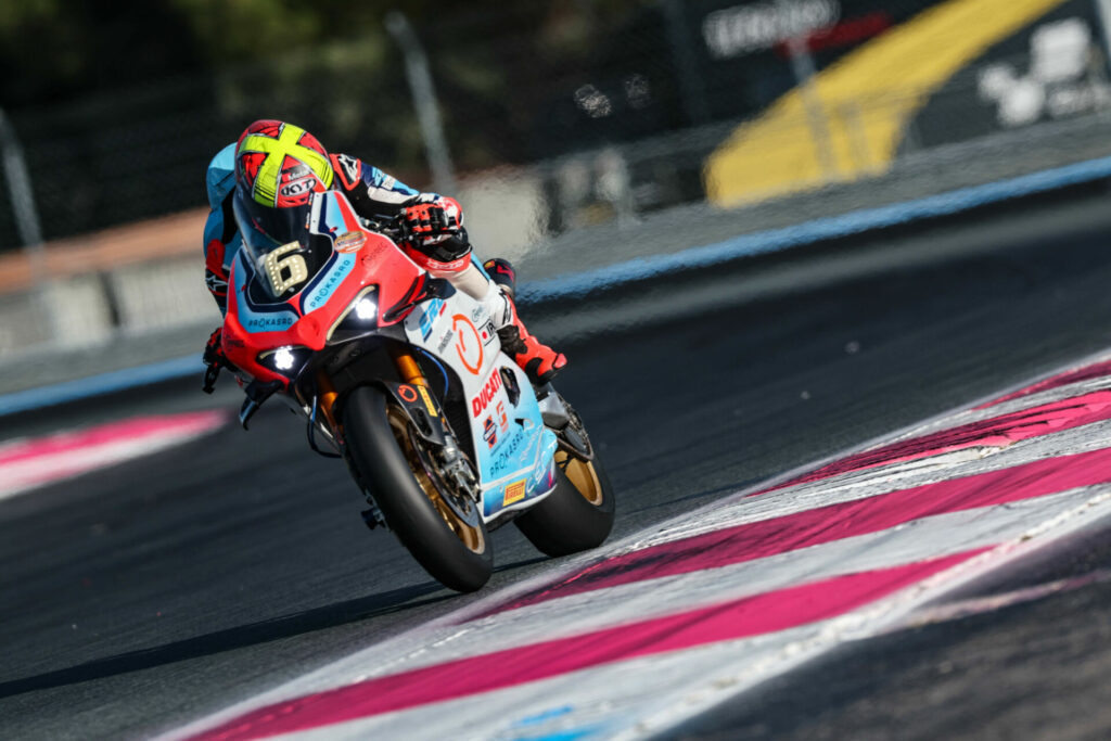 2023 MotoAmerica Supersport Champion Xavi Fores (12) on the ERC Endurance Ducati Panigale V4 R at the Bol d'Or 24-hour race. Photo courtesy FIM EWC.