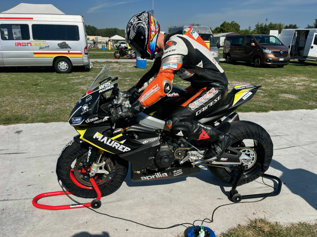 Rossi Moor on the Aprilia RS 660 R he will race at Imola. Photo courtesy Fairium NGRT.