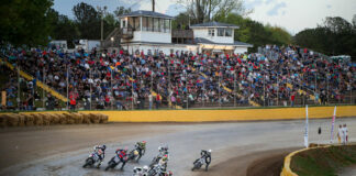 Action from an AFT SuperTwins heat race during the 2023 Senoia Short Track. Photo by Scott Hunter, courtesy AFT.