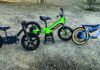 (From left) The STACYC 16e Drive, the Kawasaki Elektrode, and the SUPER73 K1D electric bikes for kids.