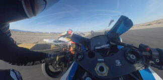 An on-board shot during Stuart "Stuman" Smith's test ride on Owen Williams' Suzuki GSX-R750 MotoAmerica Next Gen Supersport racebike. Photo courtesy Stuman Rides.