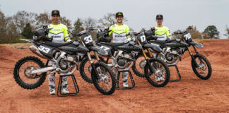 Triumph's 2024 AMA Supercross and Motocross riders (from left) Jalek Swoll, Joey Savatgy, and Evan Ferry. Photo courtesy Triumph.