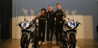 Riders Niccolò Antonelli (left) and Piotr Biesiekirski (right) with Althea Racing General Manager Genesio Bevilacqua (center). Photo courtesy Althea Racing.