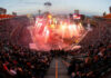 The AMA Supercross opening ceremony fireworks show at Angels Stadium in Anaheim, California. Photo courtesy Feld Motor Sports.