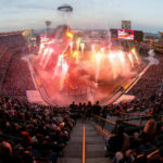 The AMA Supercross opening ceremony fireworks show at Angels Stadium in Anaheim, California. Photo courtesy Feld Motor Sports.