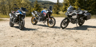 A 2024 BMW F 800 GS (left), F 900 GS (center), and F 900 GS Adventure (right). Photo courtesy BMW Motorrad.