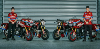 Tyler O'Hara (left) and Troy Herfoss (right) and their S&S Indian racebikes. Photo courtesy Indian Motorcycle.