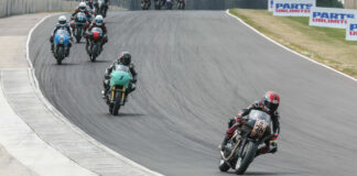 Action from a Royal Enfield Build. Train. Race. (BTR) road race at Road America in 2023 with eventual Champion Mikayla Moore (78) leading the way. Photo by Brian J. Nelson.