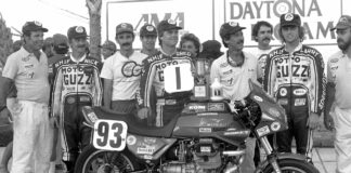 Dr. John Wittner (fourth from right) at Daytona in 1985. Photo by Larry Lawrence/The Rider Files.