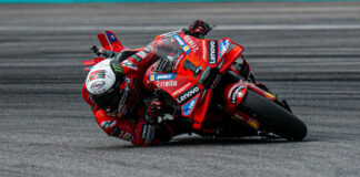 Two-time and defending MotoGP World Champion Francesco Bagnaia (1) was quickest during testing at Sepang. Photo courtesy Ducati.
