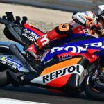 Luca Marini (10) at speed on his Repsol-sponsored Honda RC213V. Photo by Michael Gougis.