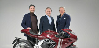 (From left) Luca Martin, Hubert Trunkenpolz, and Filippo Bassoli. Photo courtesy MV Agusta.