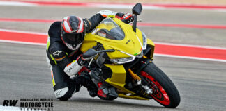 The author wearing the Alpinestars Tech-Air 7X system at an Aprilia Racer Days event held in conjunction with RideSmart Motorcycle School at Circuit of The Americas. Photo courtesy Alpinestars.