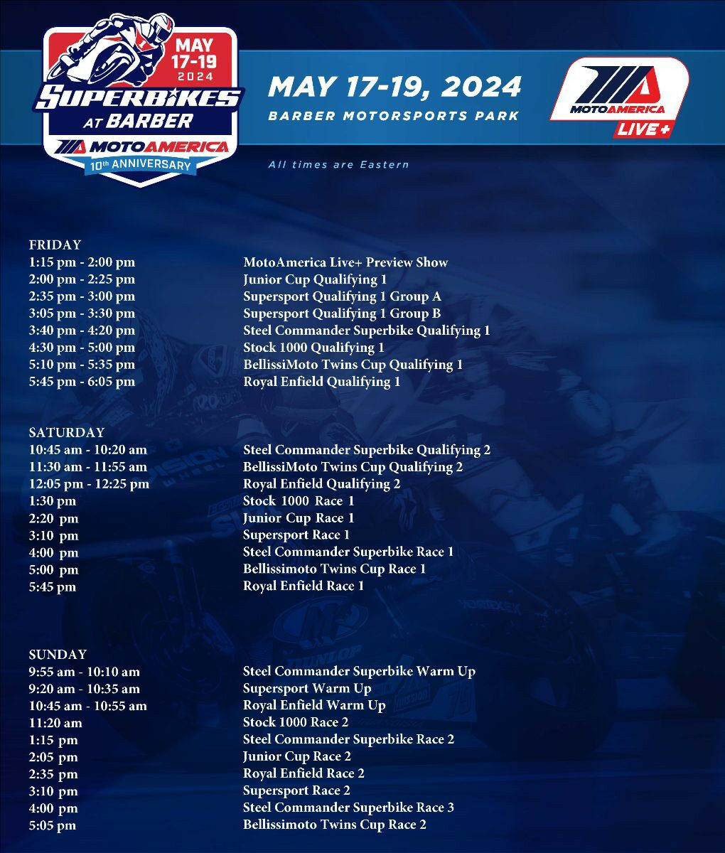 MotoAmerica: Barber Live+ Coverage Schedule Released - Roadracing World ...