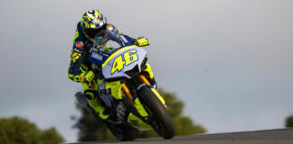Valentino Rossi (46) on his personal YZF-R1 earlier this year in Portugal. Photo courtesy Yamaha.