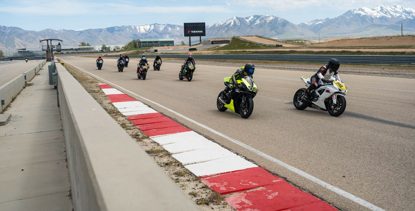 Riders battle for position during Round 1 of the Utah Motorcycle Law Masters of the Mountains race series. Photo by Drive-By Shootings Photography, courtesy UtahSBA.
