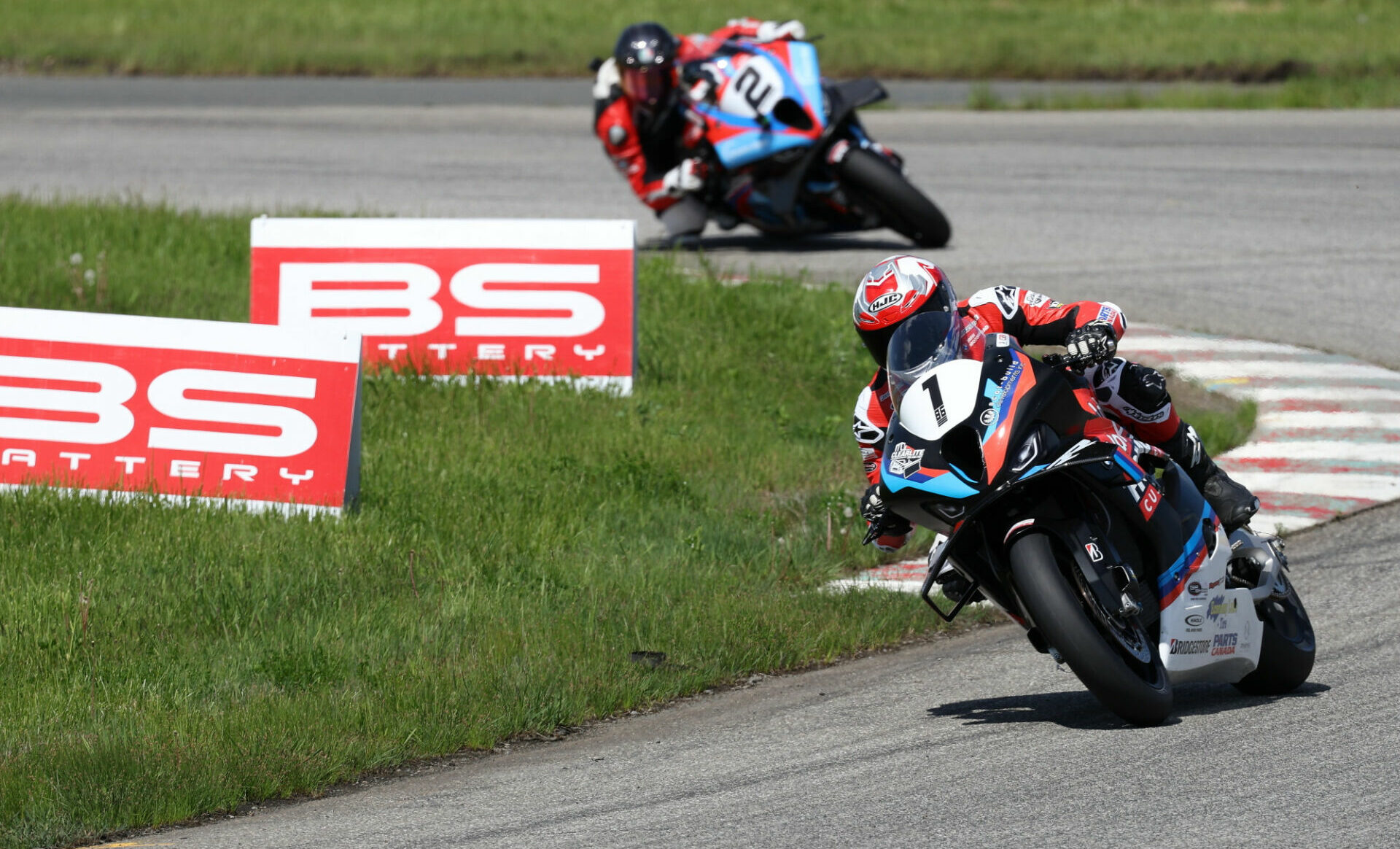 Defending CSBK champion Ben Young (1) dominated Sunday's GP Bikes Pro Superbike race at Shannonville Motorsport Park - winning by over 17 seconds ahead of Sam Guerin (2). Photo by Rob O'Brien, courtesy CSBK.
