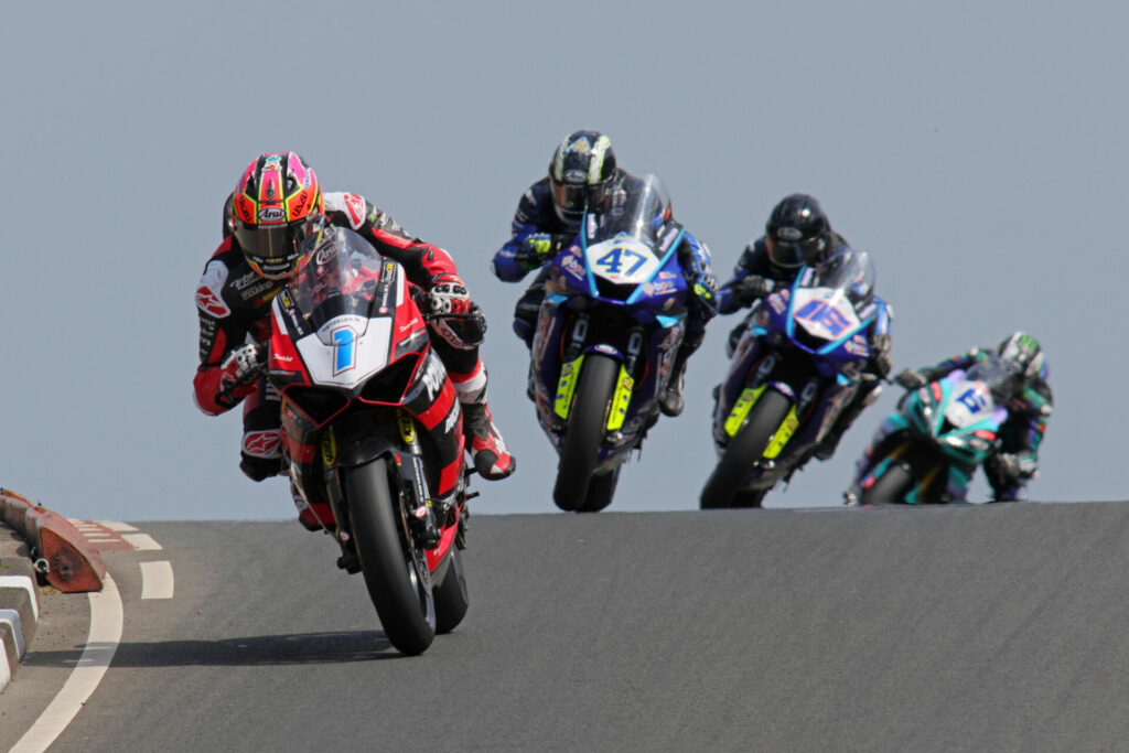 Davey Todd (1) won the Supersport races on a Ducati Panigale V2. Photo courtesy NW200 Press Office.
