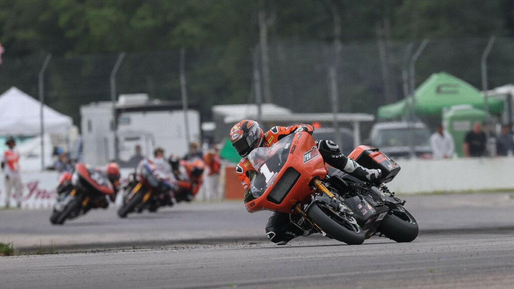 Hayden Gillim (1) was in a class of his own in winning his first Mission King Of The Baggers race of the season on Saturday at Brainerd International Raceway. Photo by Brian J. Nelson.