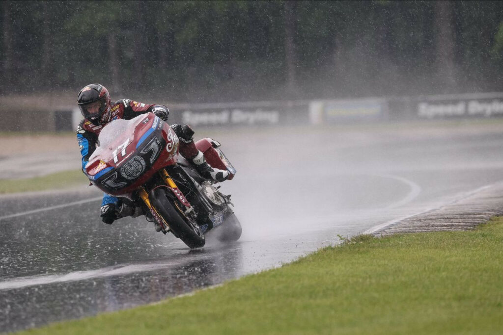 Troy Herfoss (17) was in a class by himself in winning the Mission King Of The Baggers race in a rainstorm at Road America on Saturday. Photo by Brian J. Nelson.
