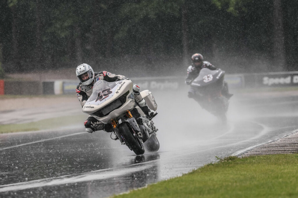 James Rispoli (43) as seen during wet Race One at Road America. Photo by Brian J. Nelson, courtesy Harley-Davidson.