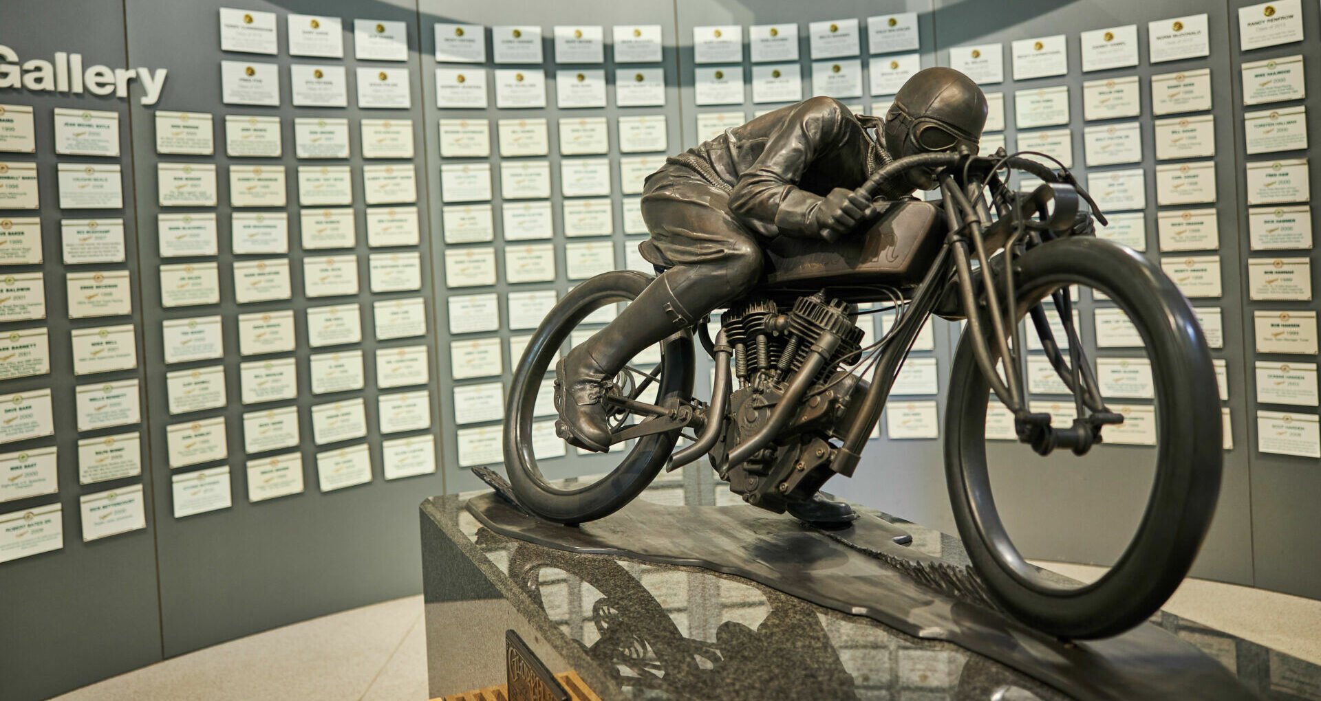 The Glory Days sculpture inside the AMA Motorcycle Hall of Fame. Photo courtesy AMA.