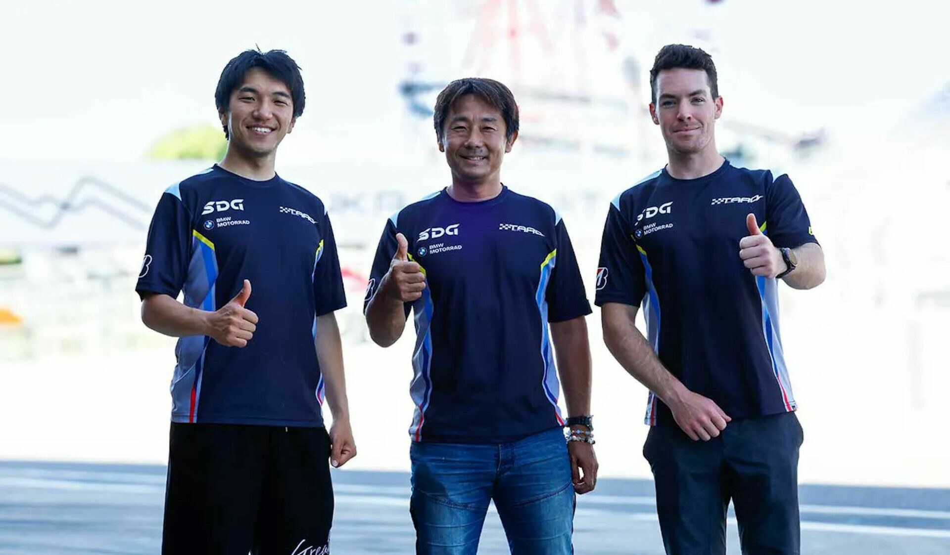 Team Taro Plus One BMW Suzuka 8-Hours riders Kyosuke Okuda (left), Taro Sekiguchi (center), and Ben Young (right). Photo courtesy Team Taro Plus One BMW.