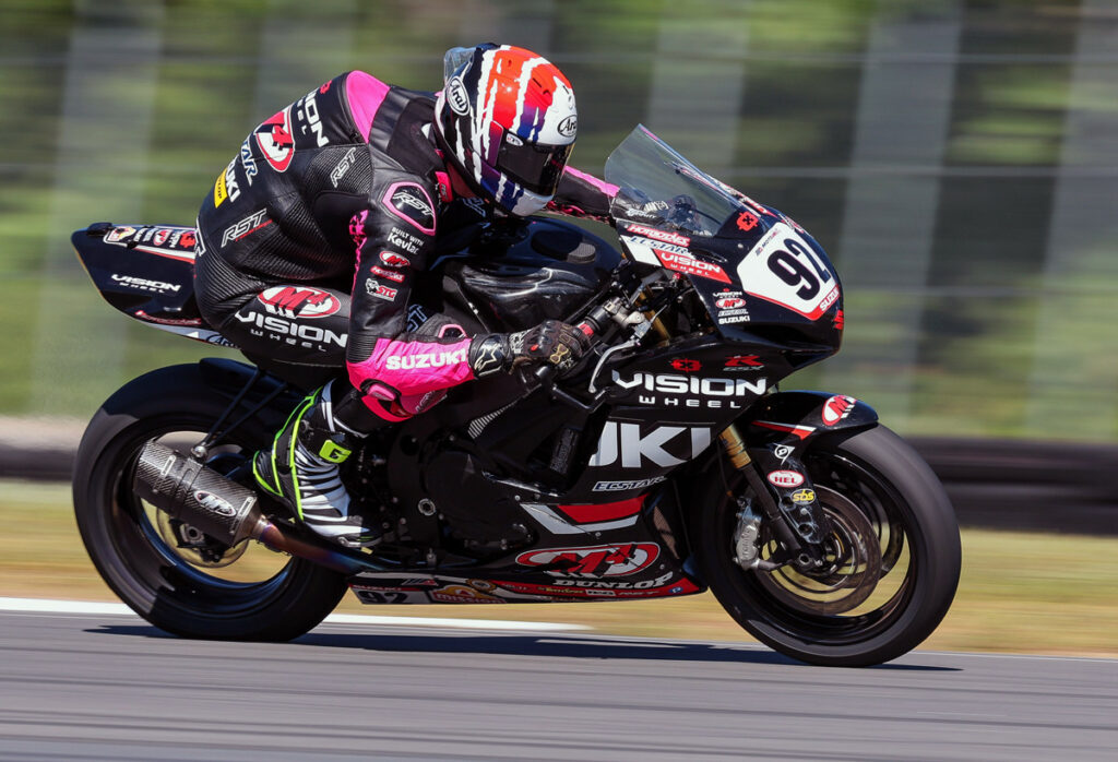 Joel Ohman (92) continues to gain experience with the fast MotoAmerica pace. Photo by Brian J. Nelson, courtesy Suzuki Motor USA.