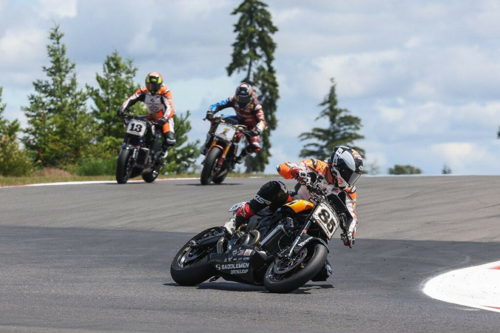 Jake Lewis (85) won his first career Mission Super Hooligan National Championship race on Sunday over Tyler O'Hara (1) and Cory West (13). Photo by Brian J. Nelson.