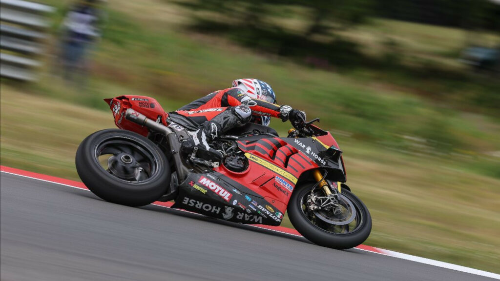 Loris Baz (76) led the way on Friday by earning provisional pole position in Steel Commander Superbike qualifying at Ridge Motorsports Park in Shelton, Washington. Photo by Brian J. Nelson.